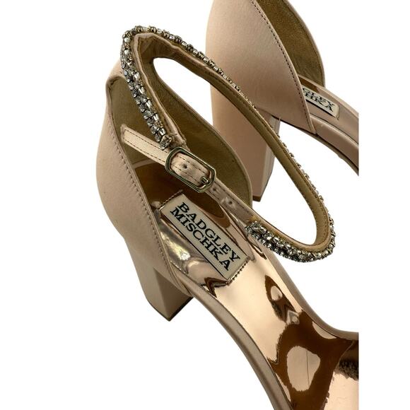 JEWEL BADGLEY MISCHKA satin and crystal block heels with zip back Size 9.5 NEW - Picture 2 of 15